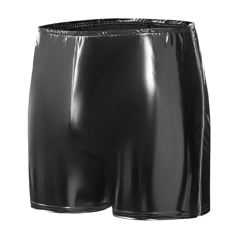 Plus Size 5XL Men\'s Leather Side Zipper Shorts Elastic Fashion PVC Leather Short Pants Dance & Party