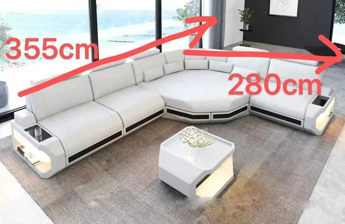 Canapé d'angle LED en cuir en forme de L, meubles de salon modernes, contrôle d'application