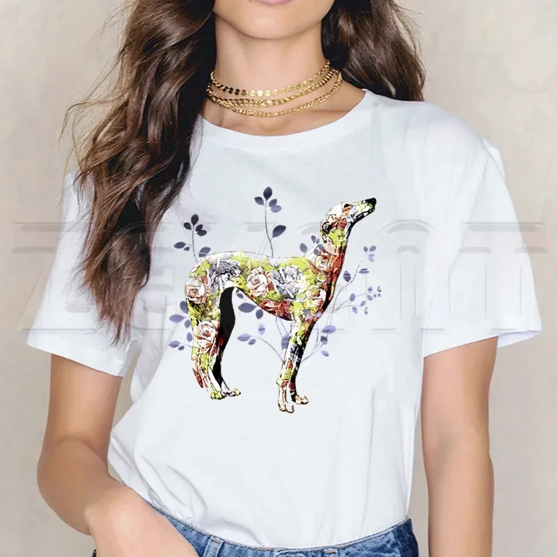 Greyhound Dog T-shirt for Women Short Sleeve Casual Women\'s Tops Anime Cartoon T Shirt for Female Printed White T Shirt Top Tees