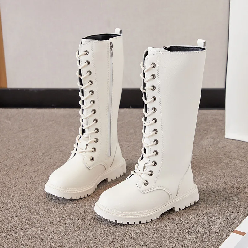 Autumn New Girls Long Boots High Single Boots Princess Pu Leather Boots Fashion Hot Waterproof Cool All-match 27-37 Kids Shoes