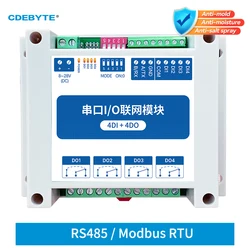 ModBus RTU szeregowy moduł IO interfejs RS485 4DI + 4DO 4 wyjścia cyfrowe instalacja na szynie 8 ~ 28VDC CDEBYTE MA01-AXCX4040