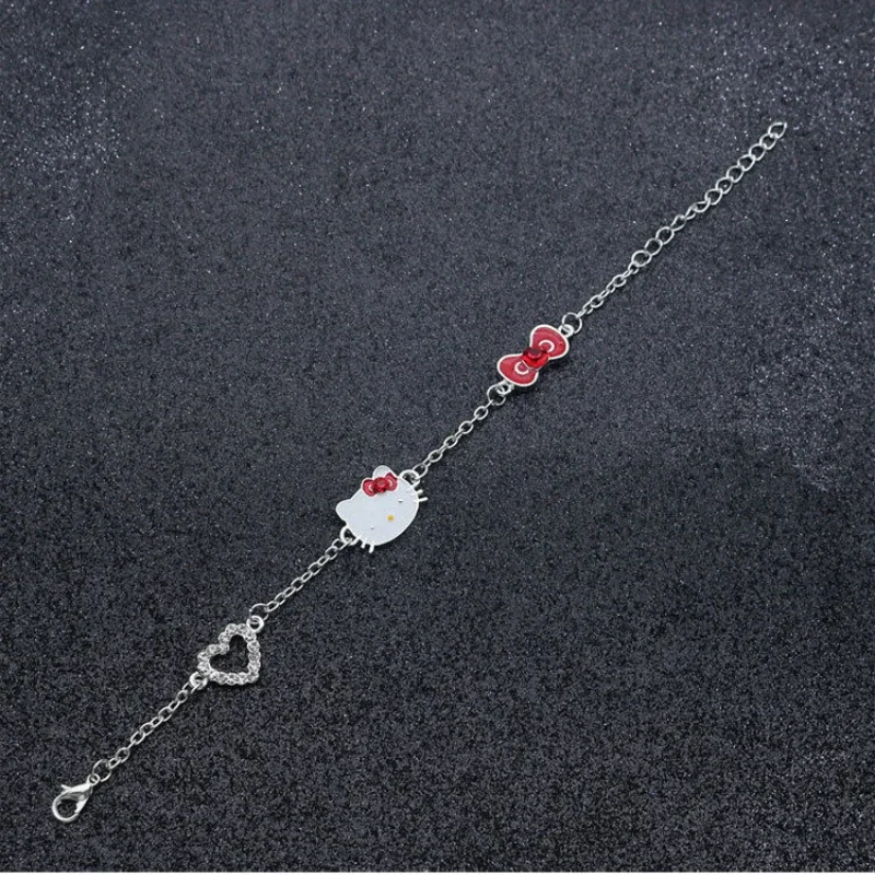 Sanrio Hello Kitty Necklaces Alloys Bracelets Earrings Girls Cartoon Cute Red Rhinestone Jewelry Sets for Women Christmas Gifts