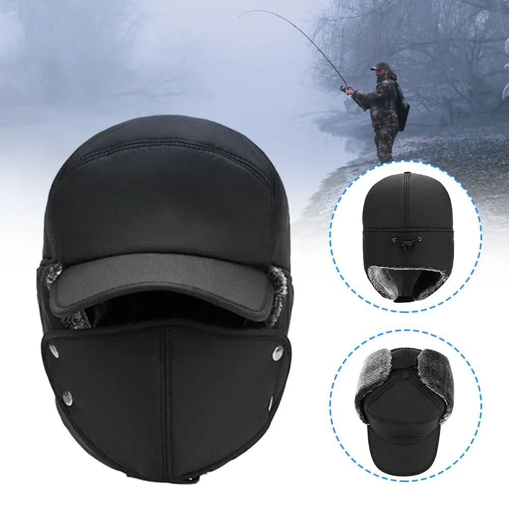 Winter Windproof Fleece Cycling Cap Running Skating Skiing Motocycle Riding Fishing Hat with Removable Face Mask Warm Headwear