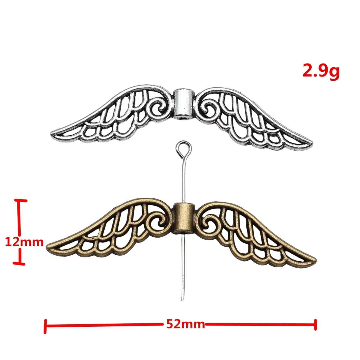 WYSIWYG 10pcs 52x12mm Angel Wings Spacer Beads Wing Small Hole Beads Wings Beads Charms For Jewelry Making