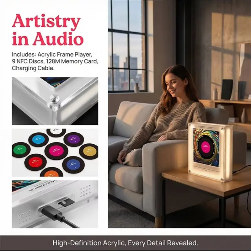 AA60 Touch Song Player Auto-Play Night Light with Built-in Speaker No Phone Required 9 Music Discs Acrylic Frame