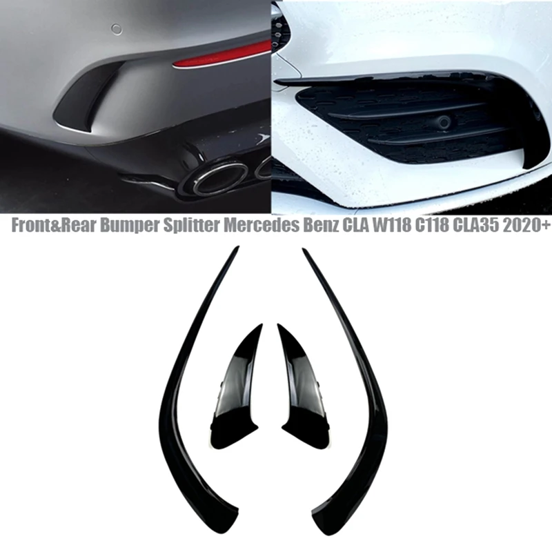 4Pcs Car Front&Rear Bumper Splitter Spoilers Canard Trim For Mercedes-Benz CLA C118 CLA200 260 2020+