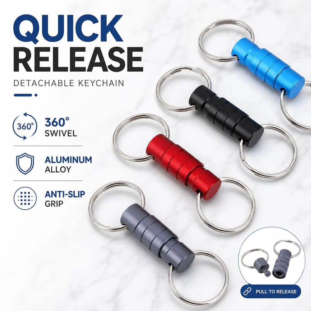 Double Headed Quick Release Keychain 360° Rotation Retractable Clip Pull Apart Buckle Aluminum Alloy Mini Detachable Keychain