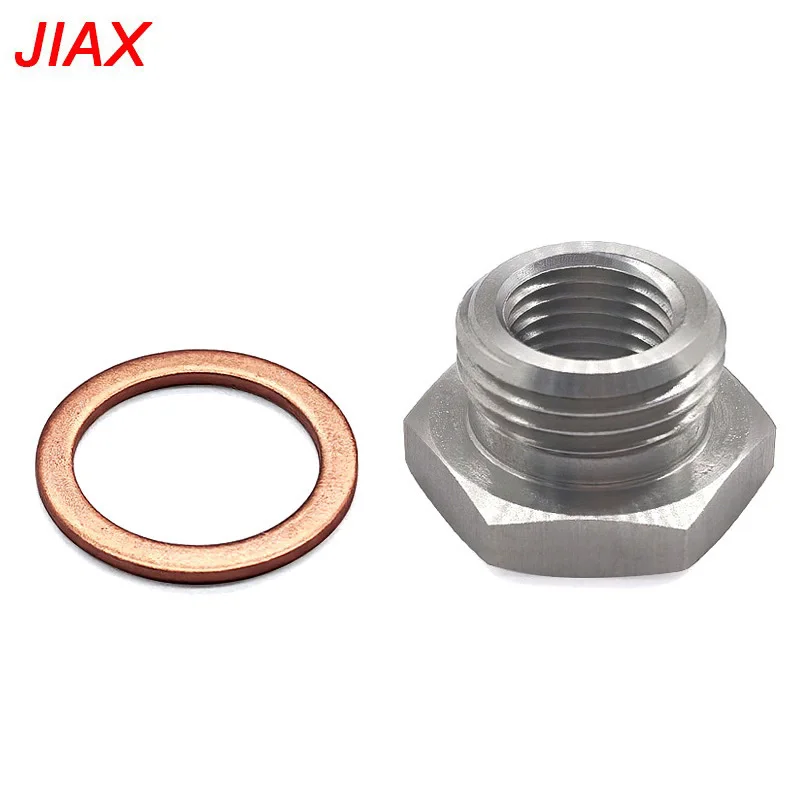 Adaptor Reducer Sensor O2 M18x1.5 ke M12x1.25 – Spacer Knalpot Stainless Steel dengan Washer Tembaga untuk Harley & JDM Builds