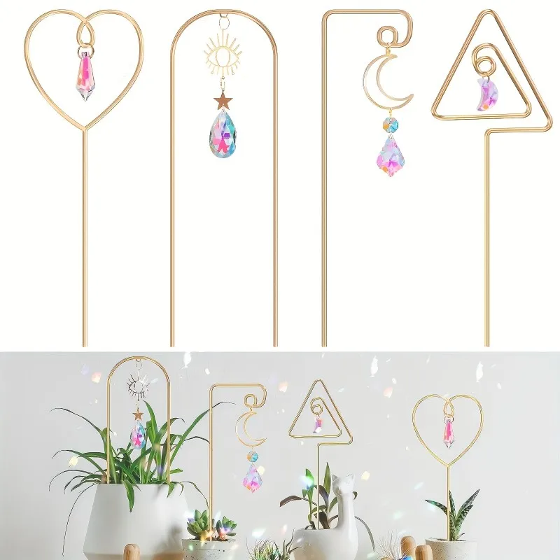 Маленькая решетка для комнатных горшечных растений с красочным хрустальным ловецом от солнца 14,17 дюймов, металлическая решетка для растений для мини-горшечных растений D Маленькая решетка для комнатных горшечных растений с красочным хрустальным ловецом от солнца 14,17 дюймов, металлическая решетка для растений для мини-горшечных растений D