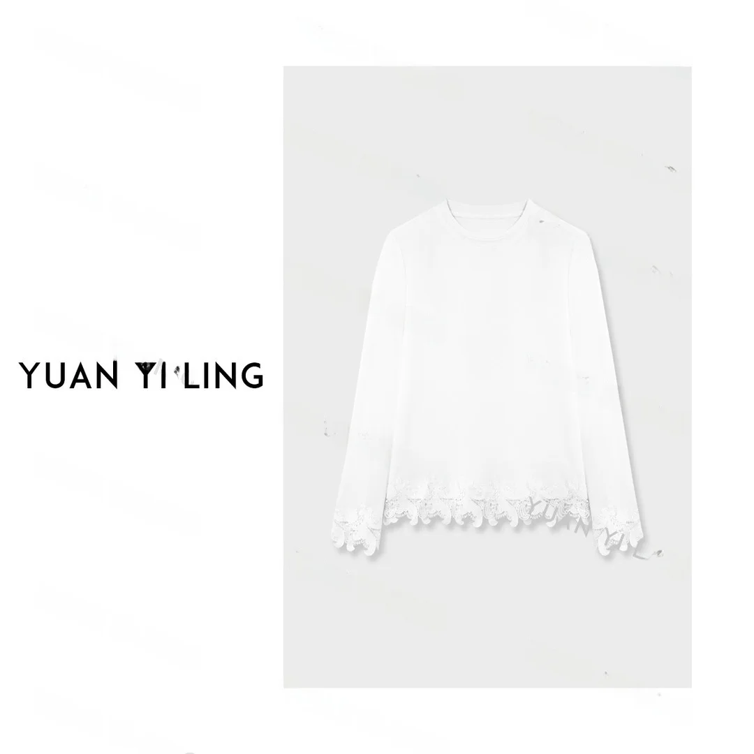 

Женская кружевная футболка с длинным рукавом Yuan Yiling: универсальная базовая модель из ацетатной ткани для весны и лета