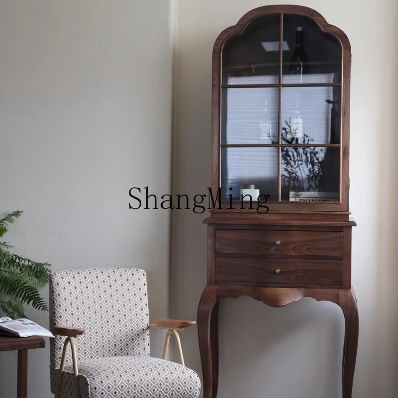 

SM modern solid wood wine cabinet against the wall single door living room small bookcase household storage storage wine cabinet