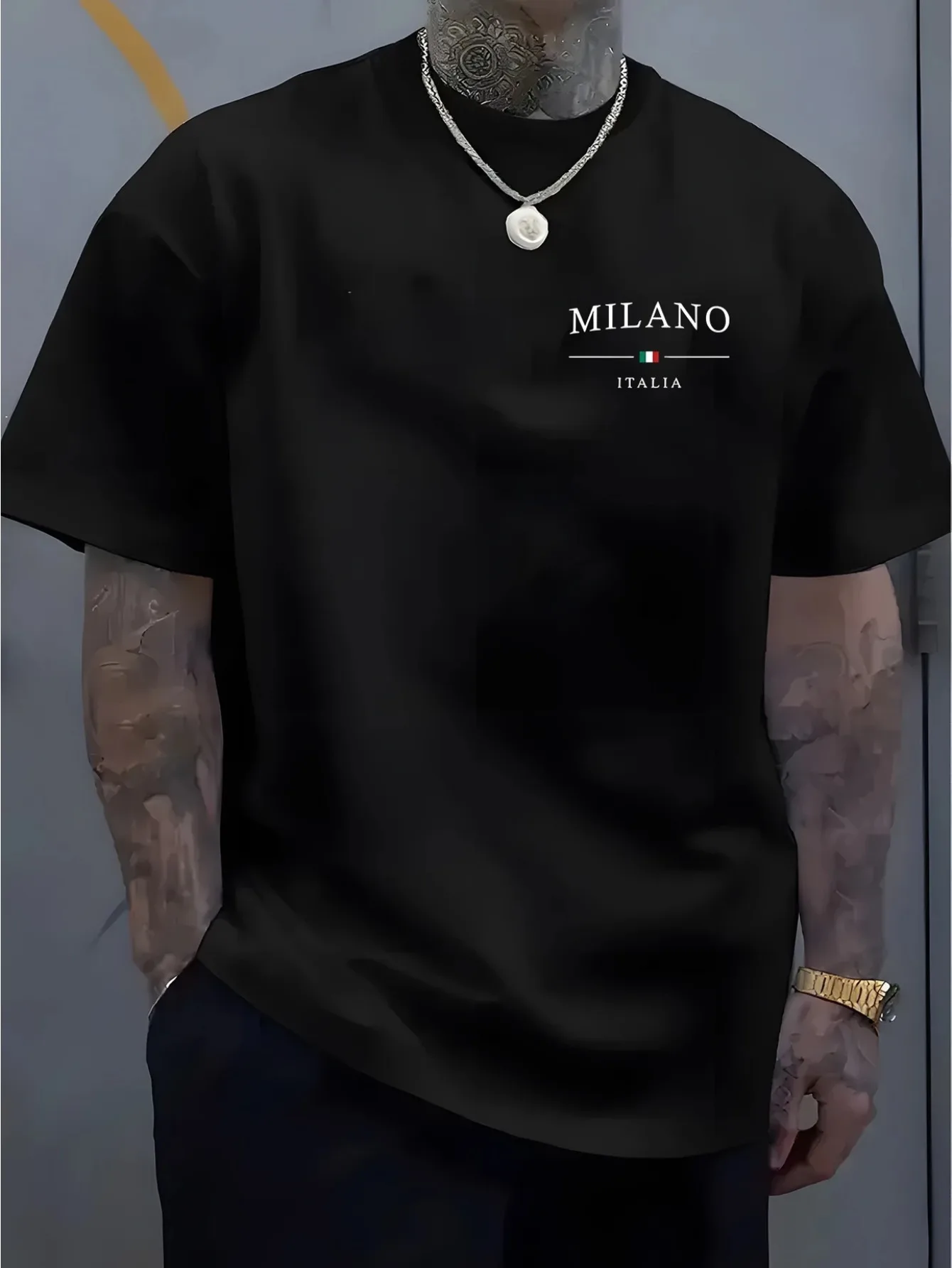 Minimal Milano Italia Chest Print Tee For Men Made Of 100% Cotton Perfect For Summer Streetwear Style And Casual Urban Outfits
