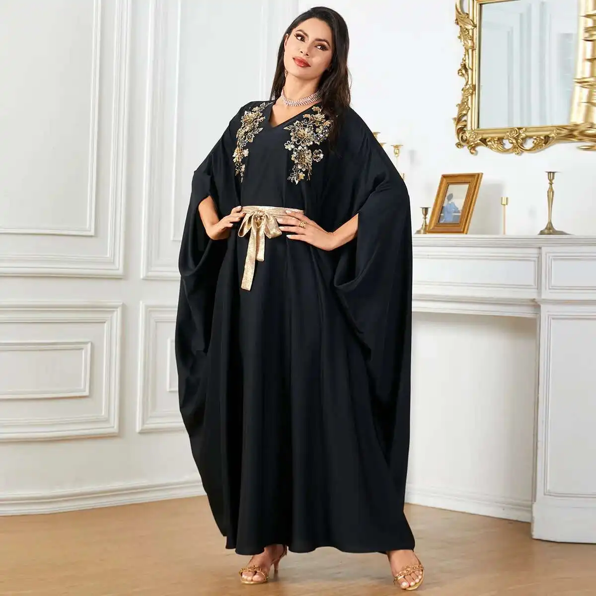 4044 mode ample dubaï femmes Robe longue manches chauve-souris Robe musulmane grande taille Robe Abaya Ramadan dubaï luxe Islam élégant