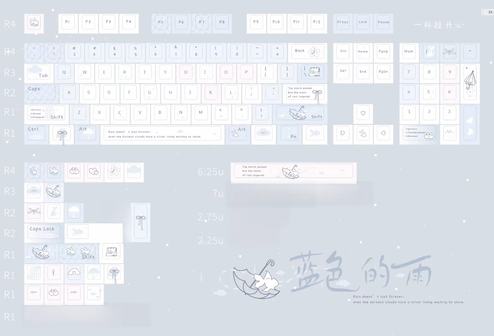 MAIMOOO Blue Rain Keycaps Light Blue Morandi Blue Cherry Pbt Personalized Cute Keycaps 130Keys For Aula F75/F99