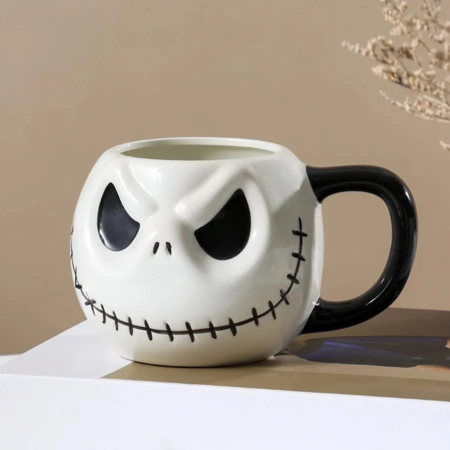 Ideal for Fans of Halloween - Charming and Creative Unique Jack Skellington Ceramic Mugs - Quirky Design for Men and Women - Spo