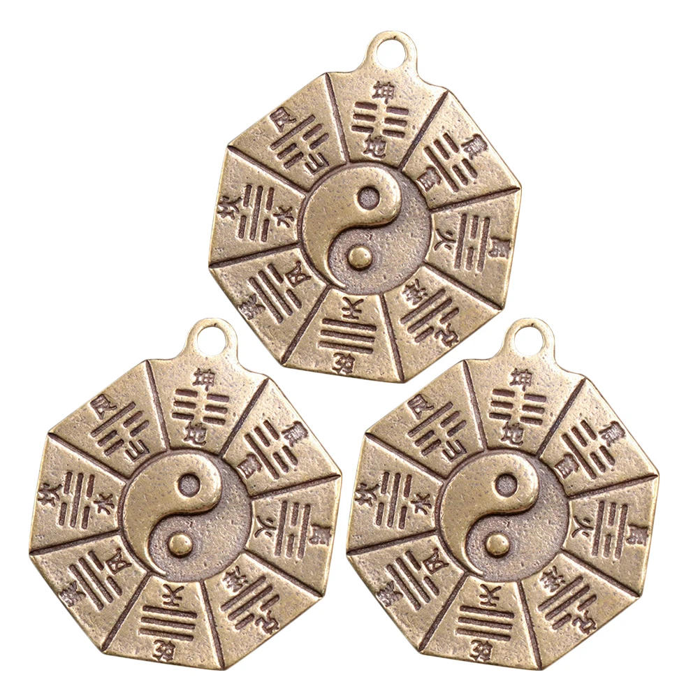 

3 Pcs Bagua Copper Charms Gossip Brand Pendant Keychain DIY Ornaments for Car Feng Shui Decor Sturdy Rust Proof