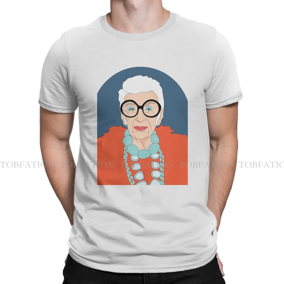 Portrait Orange Coat TShirt For Male Iris Apfel Camisetas Style T Shirt 100% Cotton Homme Printed Fluffy