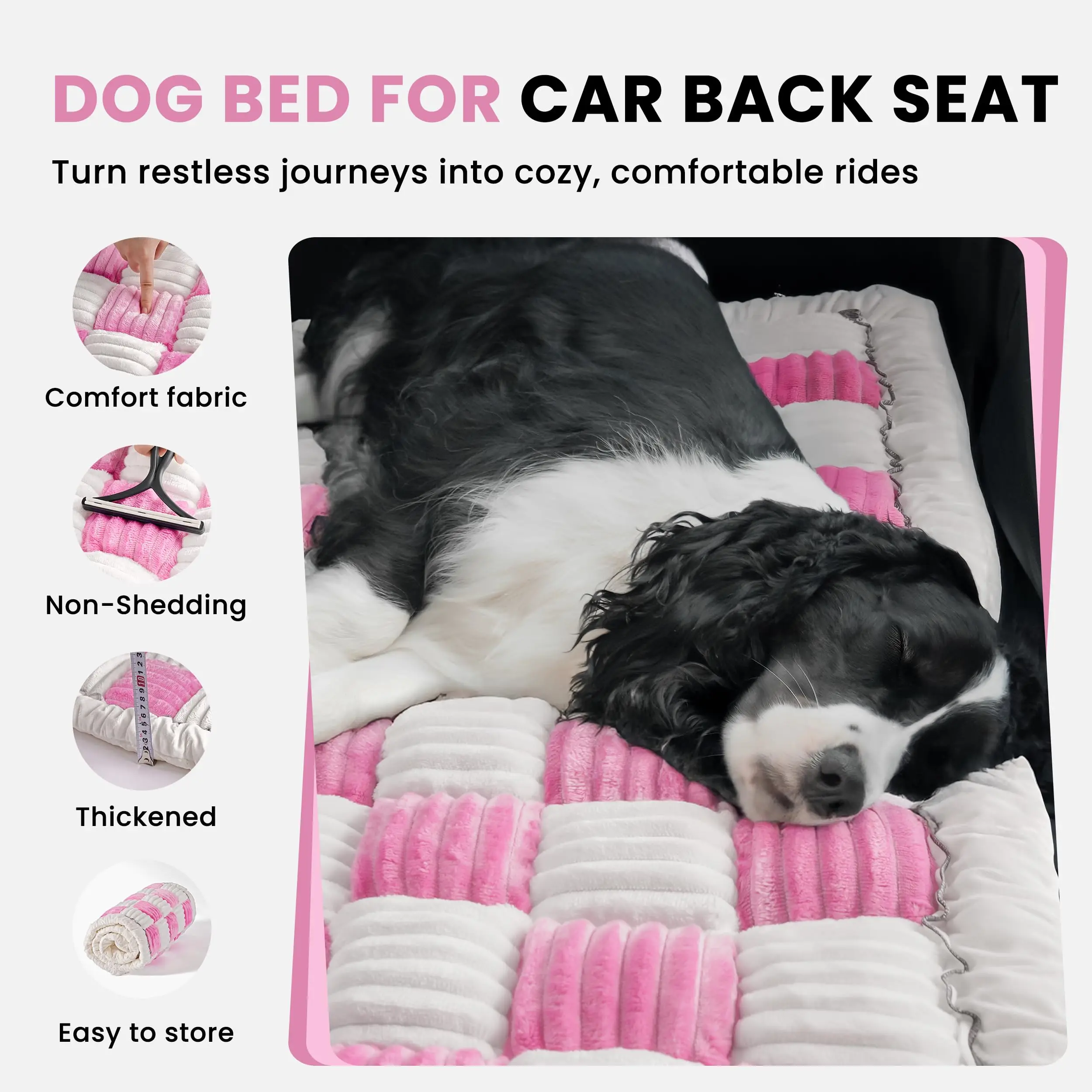 Soft Quilted Pink And White Pet Car Backseat Mat With Non-Slip Base For Dogs In SUVs Trucks view 2