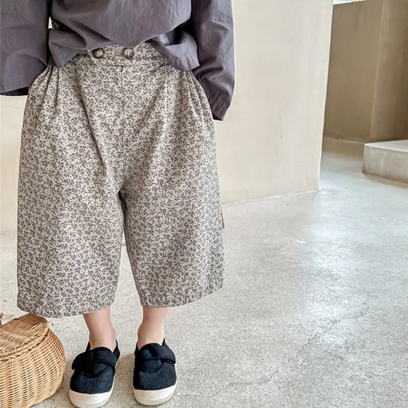 LILIGIRL Frühlingsblumenhose für Kleinkinder, Mädchen, Hose mit weitem Bein im koreanischen Stil, weich und bequem, 2026 neu