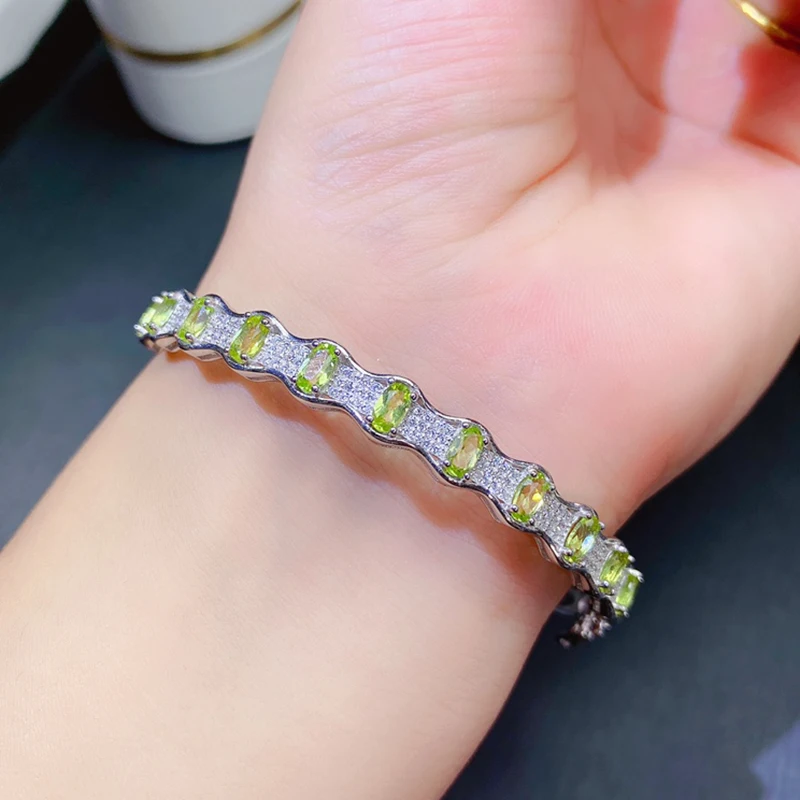 

Natural Olivine Bracelet for women silver 925 jewelry luxury gem stones 18k gold plated free shiping items