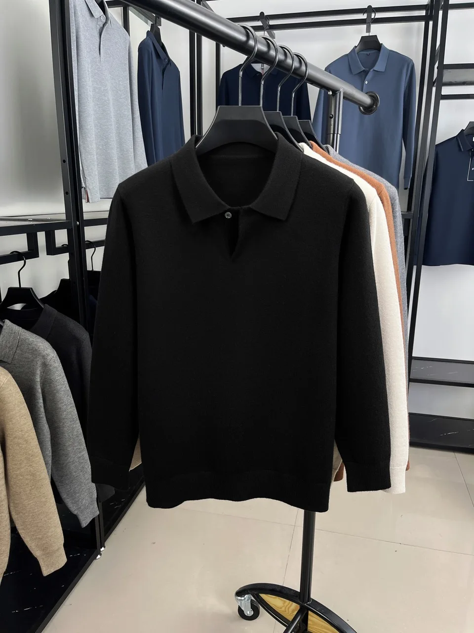 Herren Wollmischung Polo-Pullover Schwergewichtiger Warmer Strickpullover Anti-Pilling Weicher Griff Langarm-Pullover Herbst Winter – Detail 28