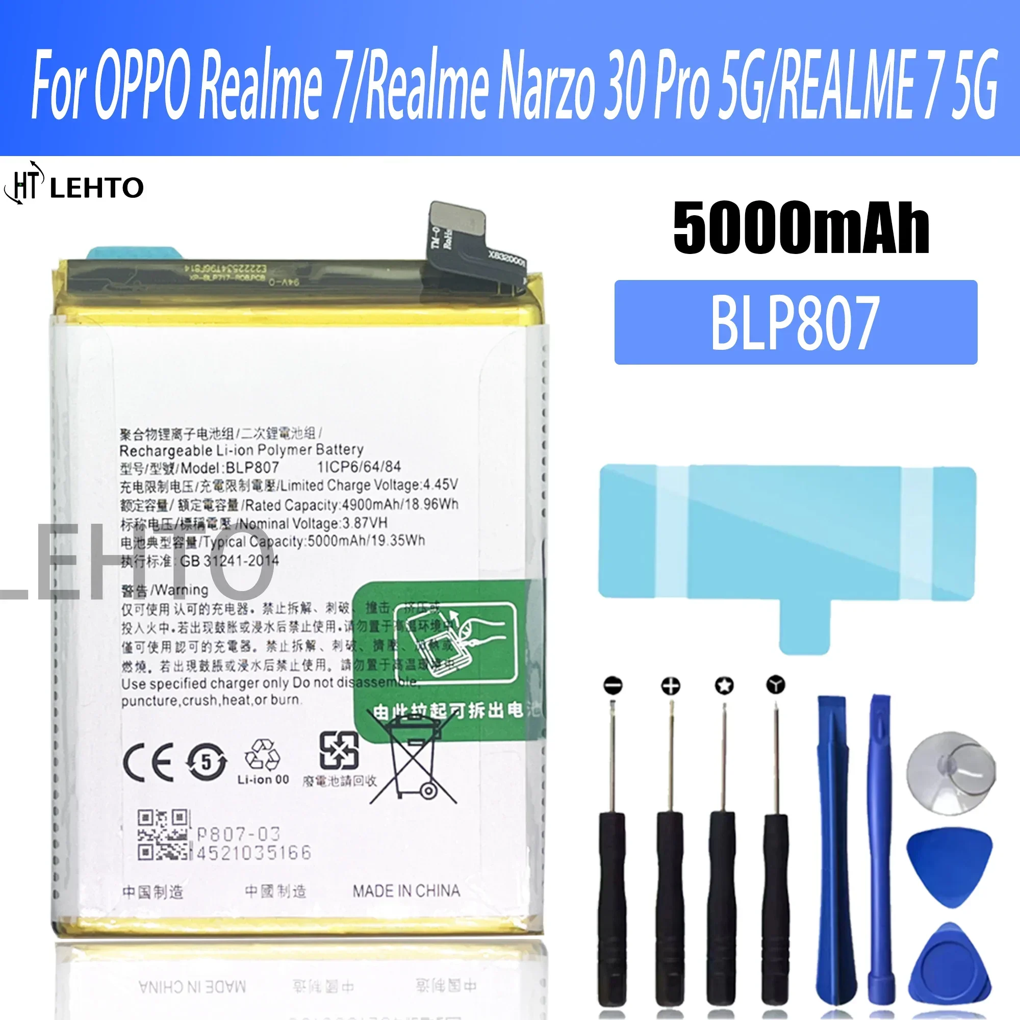 

New 5000mAh BLP807 Battery For OPPO Realme Q2 V5 RMX2117 RMX2111 RMX2112 Smart Phone