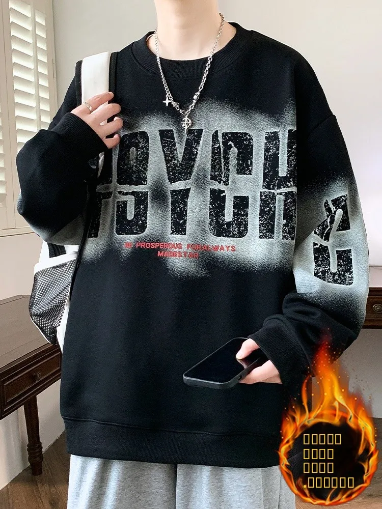 

American Sle Fce Lined Thi Long Sve round Ne Sweatirt Men's Print Inner irt Casual Winter Top for Teens