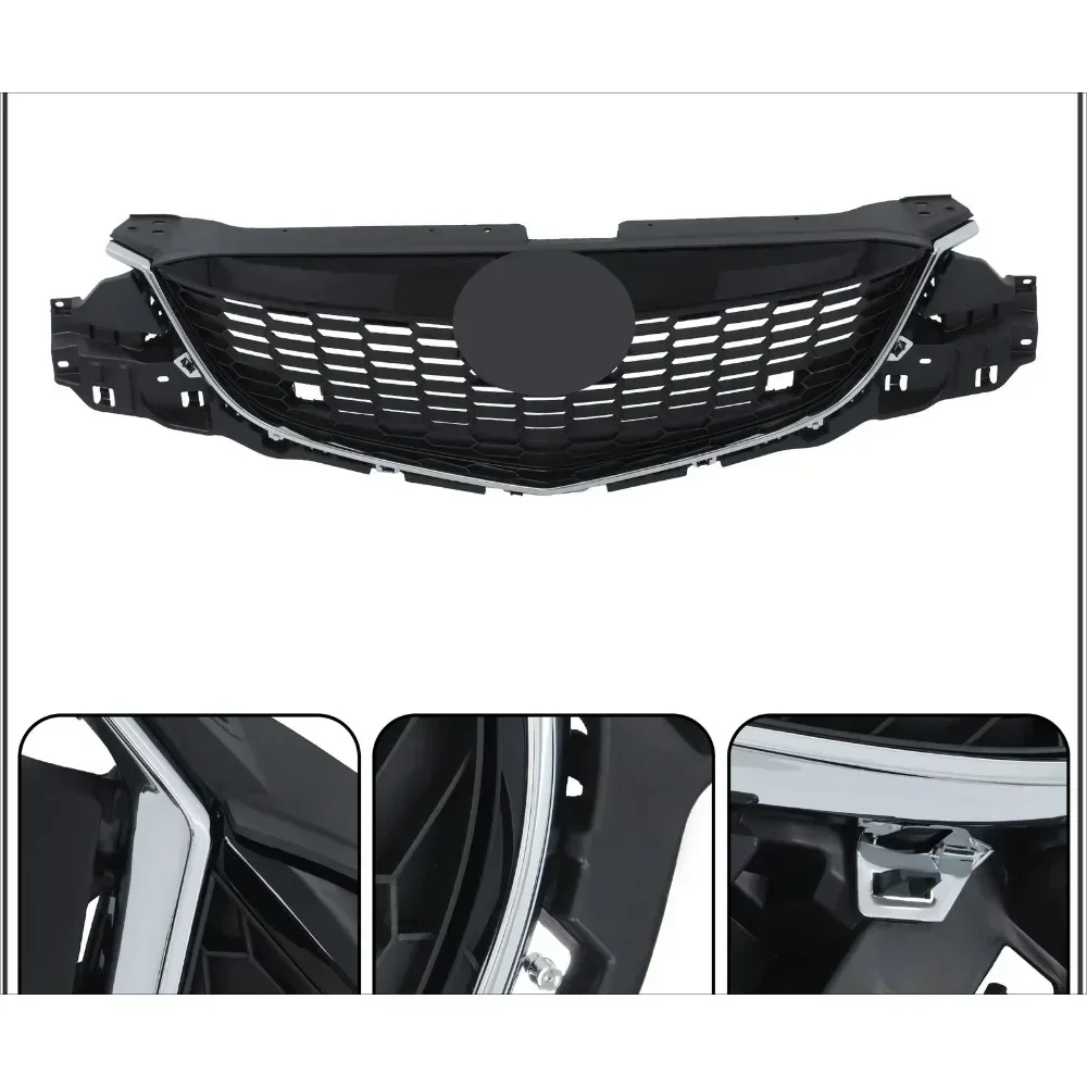 

Front Bumper Upper Grille Assembly For Mazda CX-5 2013-2015 Black+Chrome Plastic