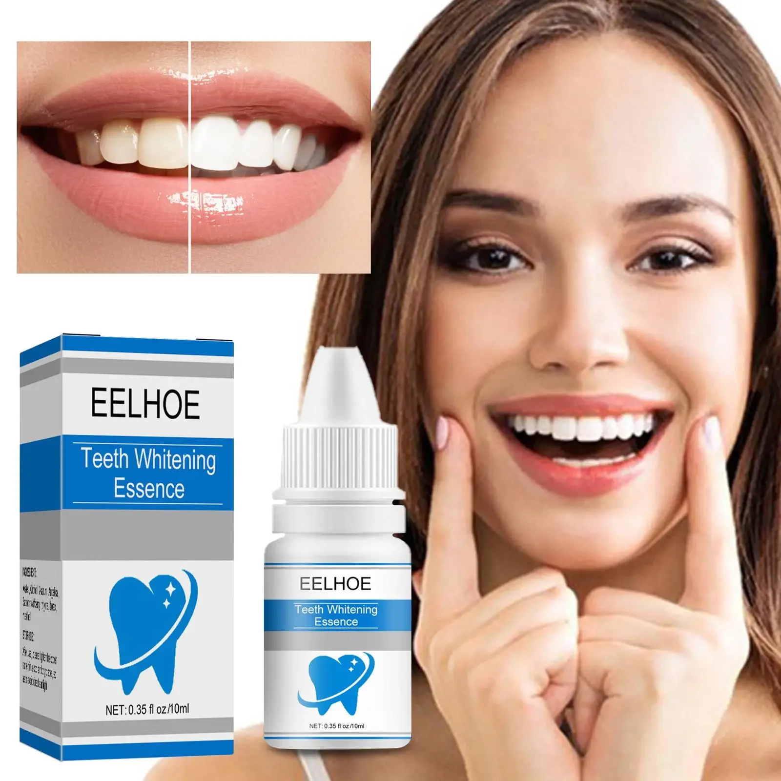 Teeth Whitening Essence com Cotonetes, Clareamento dos dentes, Efeito Soro Branqueador, Mancha de Placa, Limpador Oral, 10ml, 2Pcs