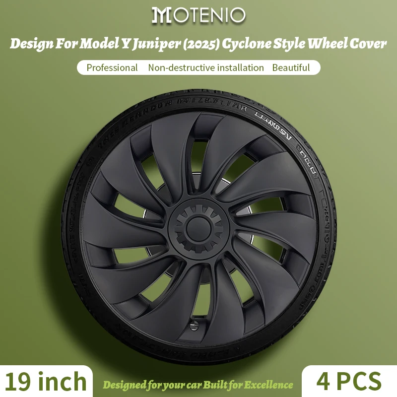 

Комплект из 4 шт. для Model Y 2025 Juniper, 19-дюймовые колпаки в турбинном стиле с текстурированным центром, накладки на обод и аксессуары для Tesla.