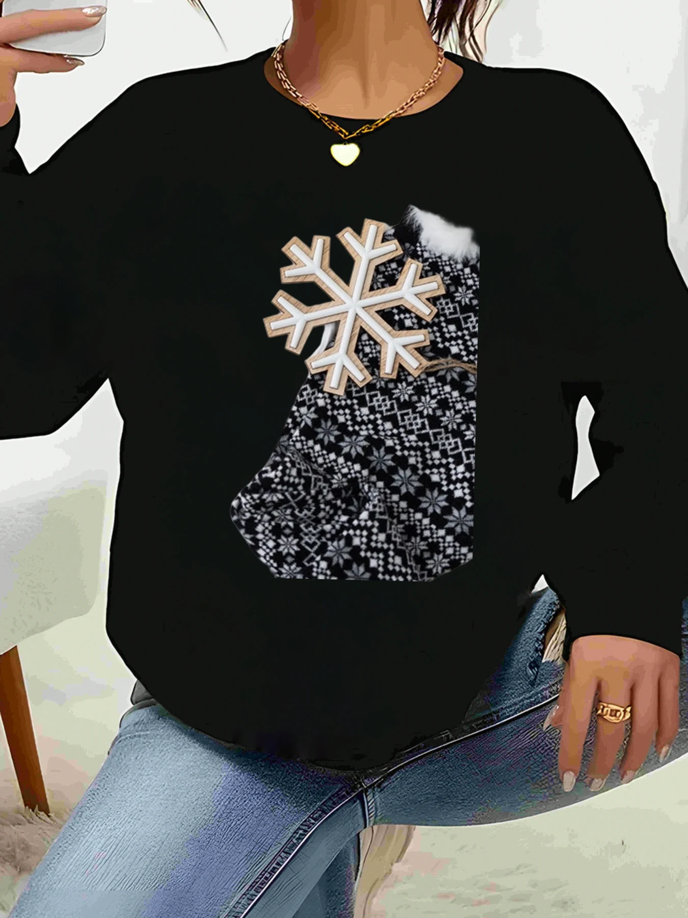 

Snowflake Print Christmas Sweater Holiday Casual Wear Women's Fashion Top