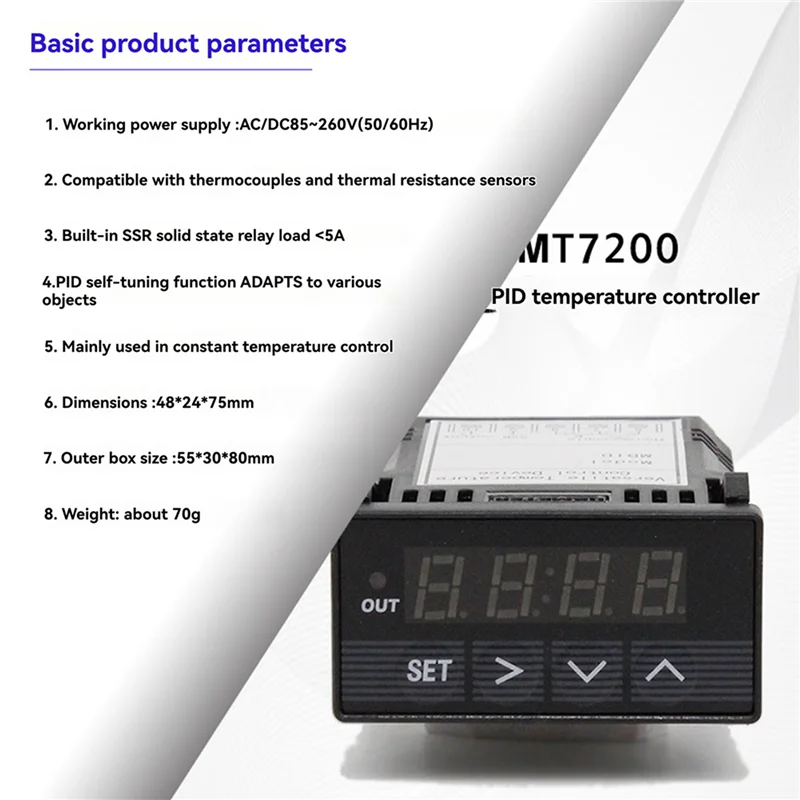 ABKP-2X Nuovo XMT-7200 48X24mm Regolatore di temperatura PID digitale programmabile con relè a stato solido 5A integrato XMT7100 PT100