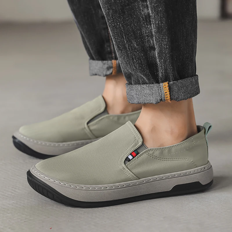 PARZIVAL Men Canvas Shoes Breathable Ice Silk Men's Loafers Solid Black Grey Green Mens Shoes Slip-on Driving Shoes Moccasins