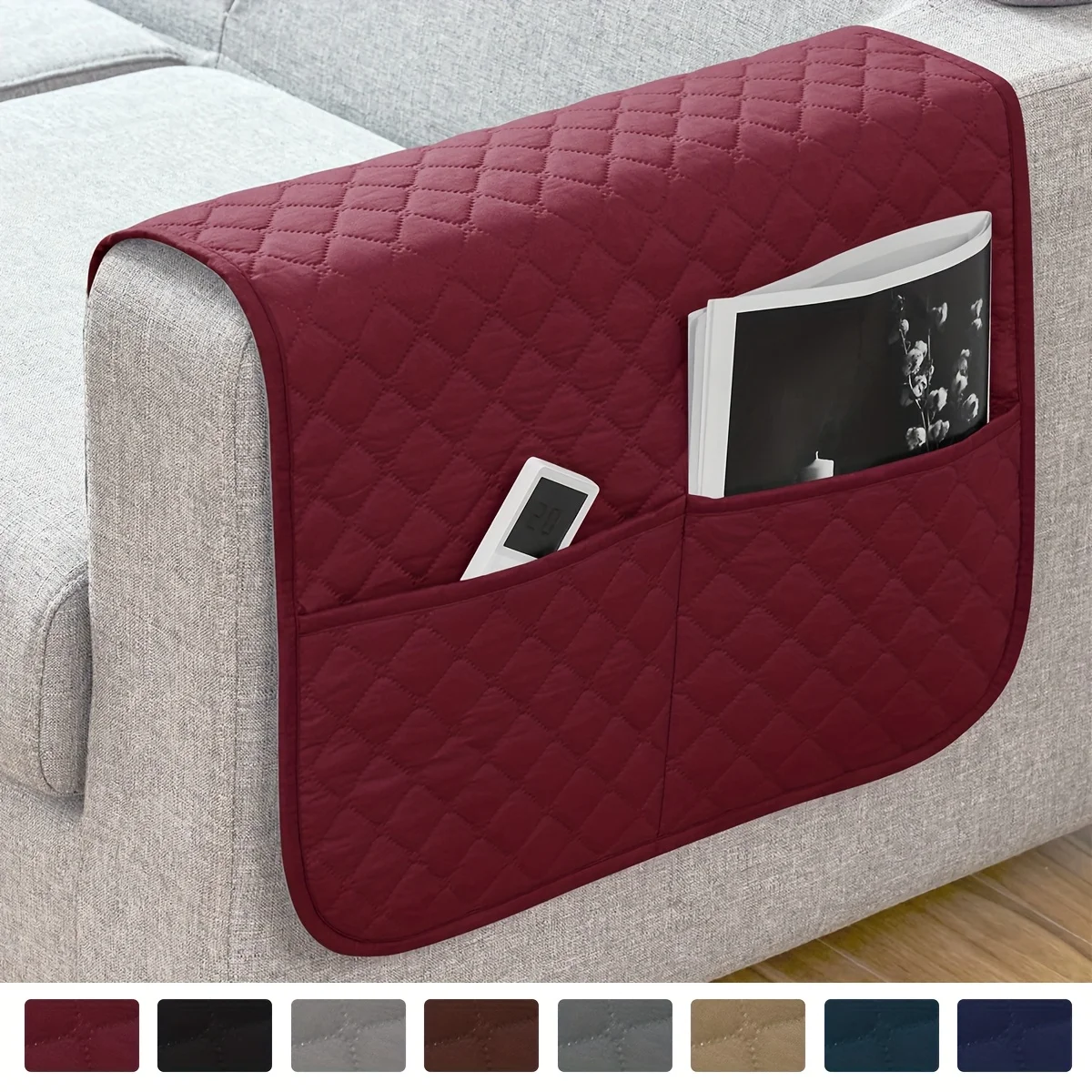 1PC Sofa Armrest Covers with Pockets Water Repellent Couch Arm Slipcover Armchair Hanging Storage Bag for Remote Cellphone