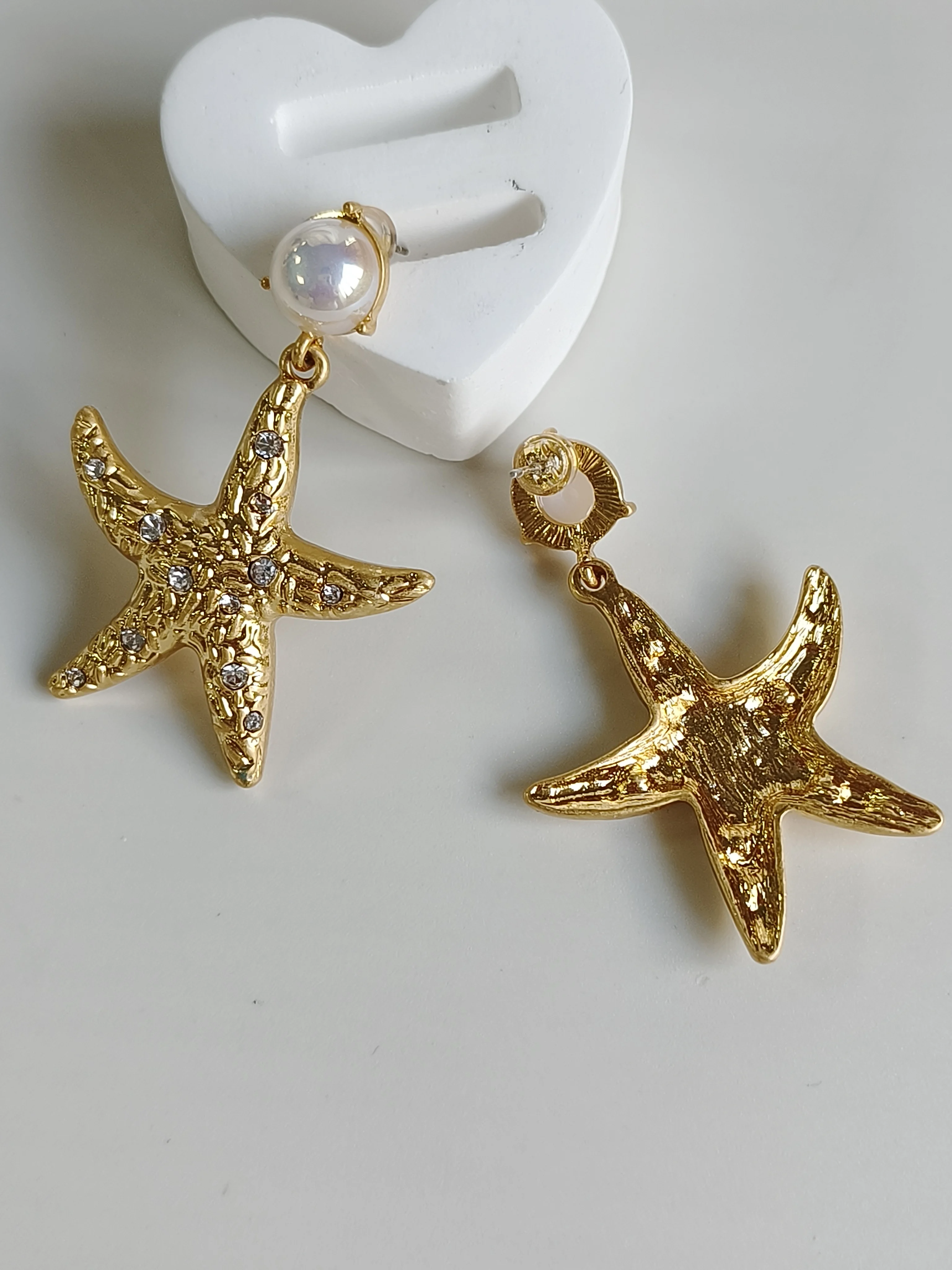 Vintage Ocean Starfish Real Freshwater Pearl Drop Earrings 18K Gold Plated Metal Pave CZ Ears Hoop Summer Beachy Women Jewelry
