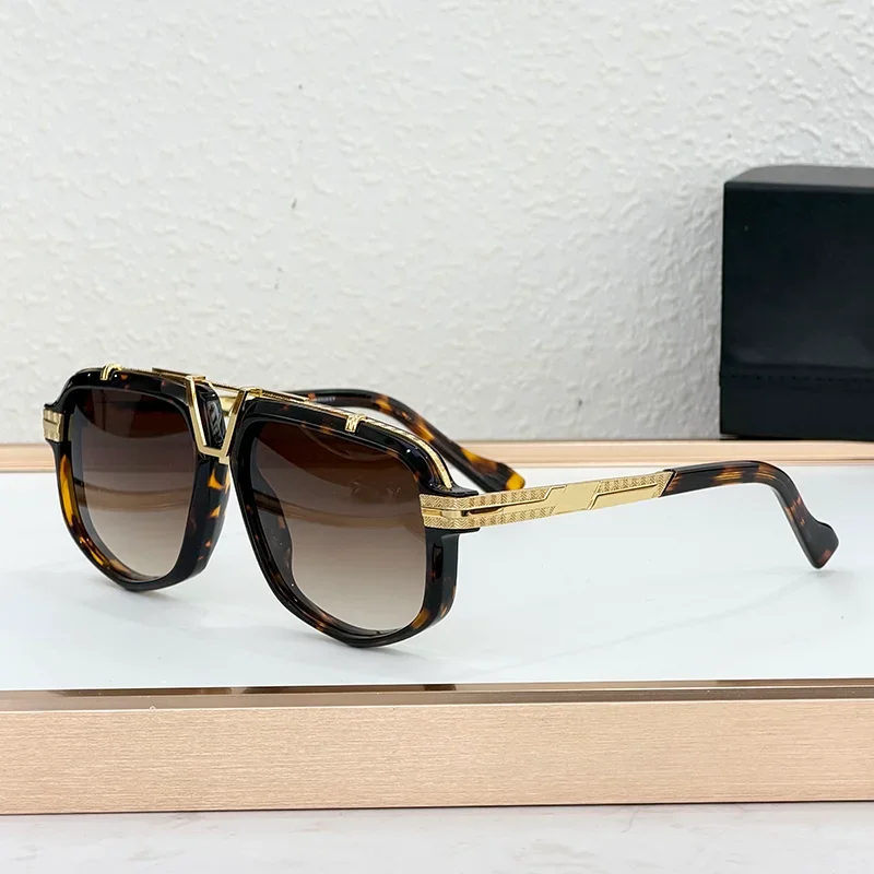

Street Fashion Tortoise Gold Pilot Sunglasses for Men Original Light Luxury Double Bridge Acetate Solar Glasses for Male