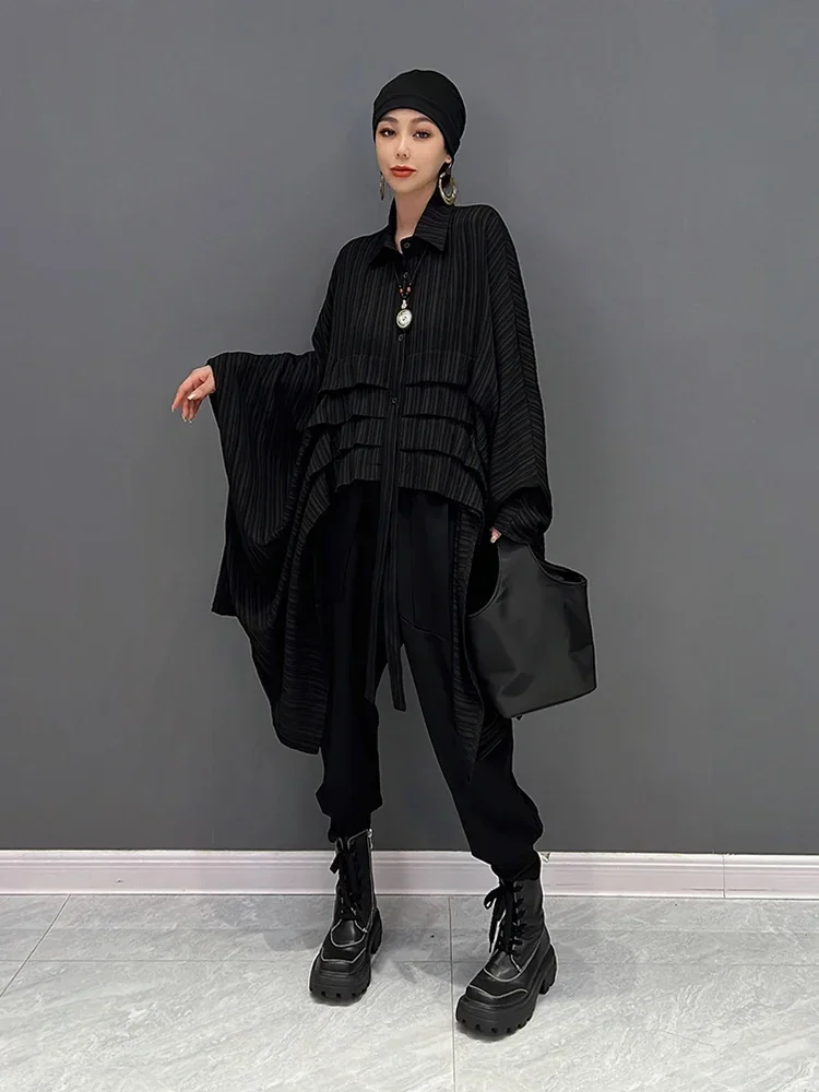 XITAO Personality Irregular Shirt Solid Color Fashion Loose Simplicity Pleated Splicing Bat Wing Sleeve Women Top WLD9412