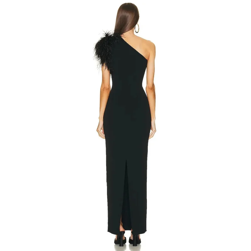 Sommer Frauen Eine Schulter Feder Verband Kleid Sexy Liebsten Nacht Club Berühmtheit Abend Party Mini, Figurbetontes Kleid Vestido