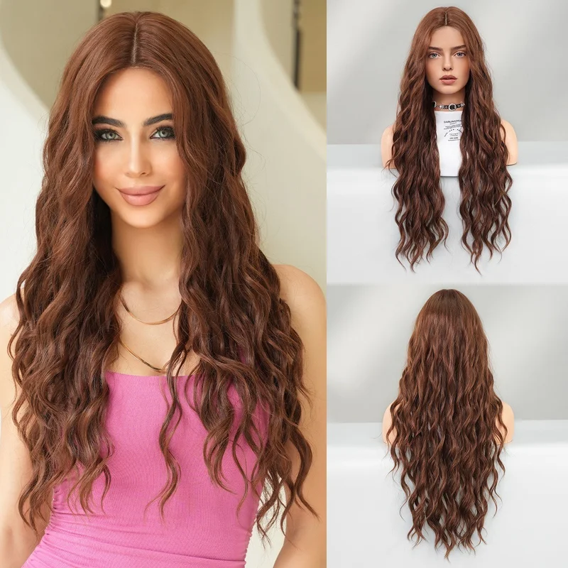 Brown small lace wig natural long wavy hair head cover