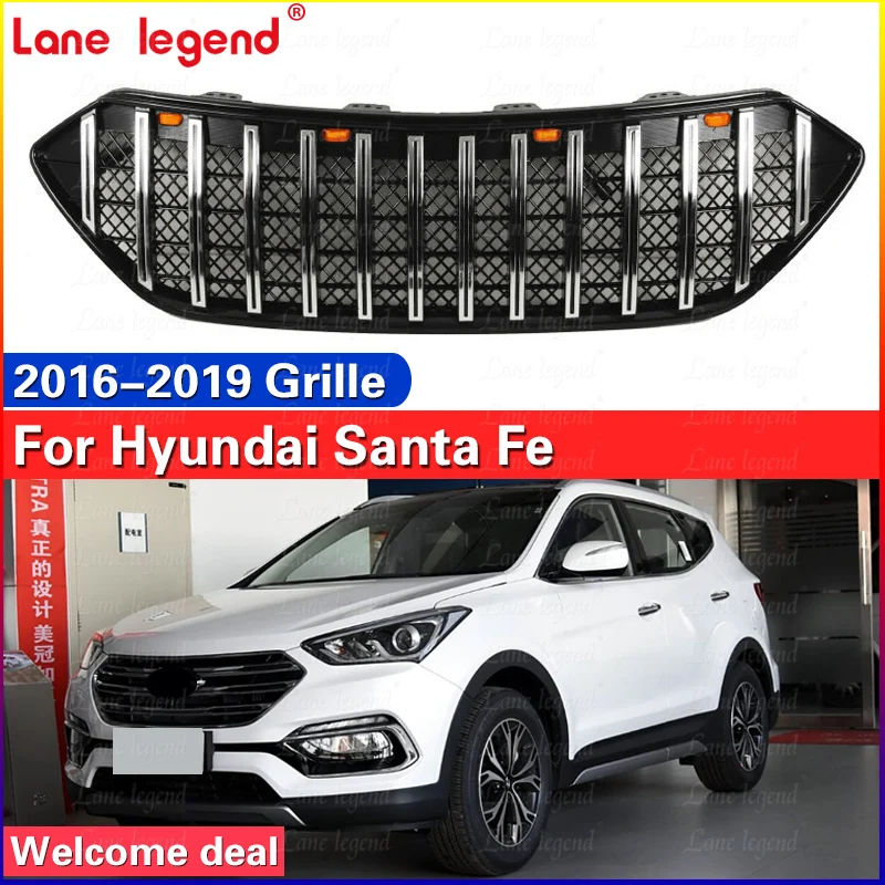 Car Front Bumper Grill Center Grille for Hyundai Santa fe 2016-2019 Grille auto Racing grills Front Grille Ventilation Net