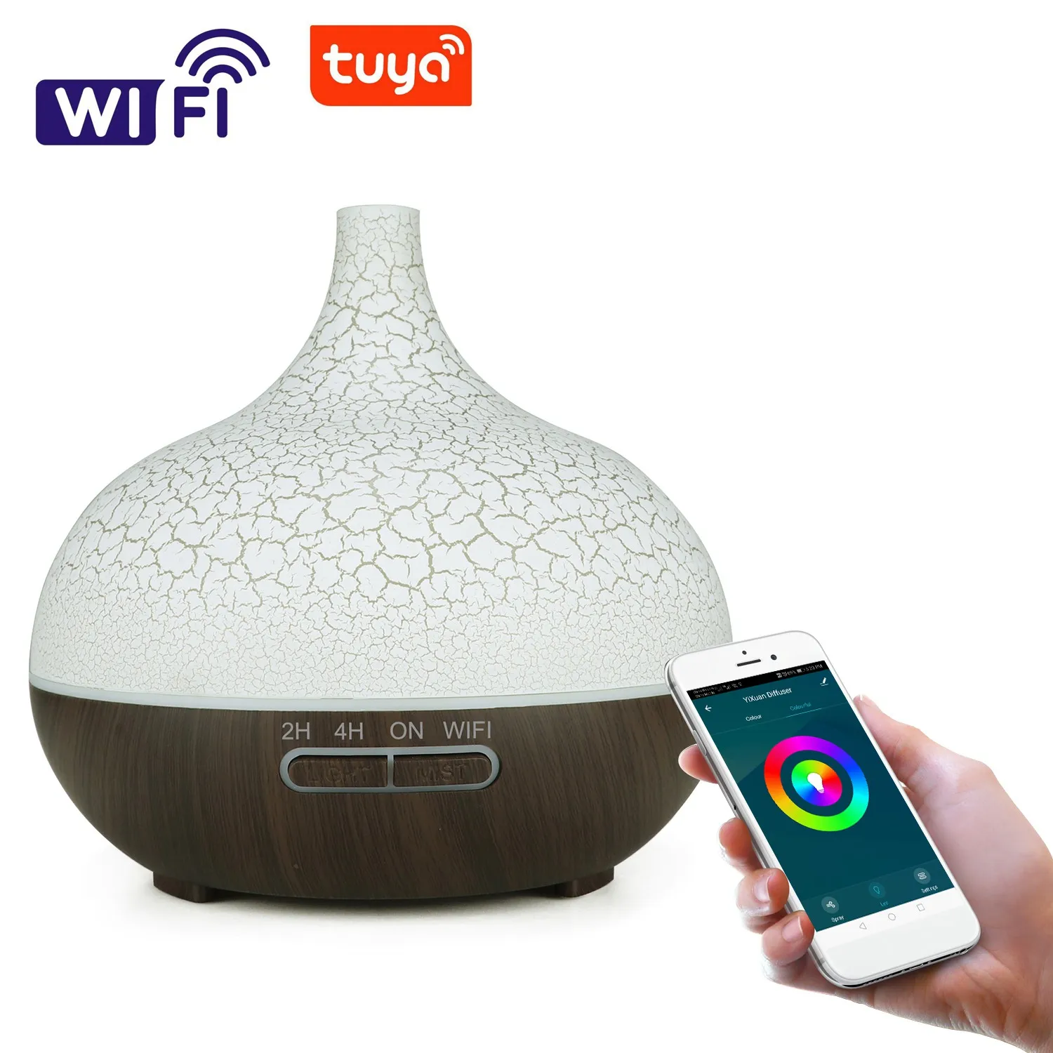 Inteligentny nawilżacz powietrza z dyfuzorem olejków eterycznych WiFi współpracuje z wtyczką amerykańską Alexa Google Home Deep Wood