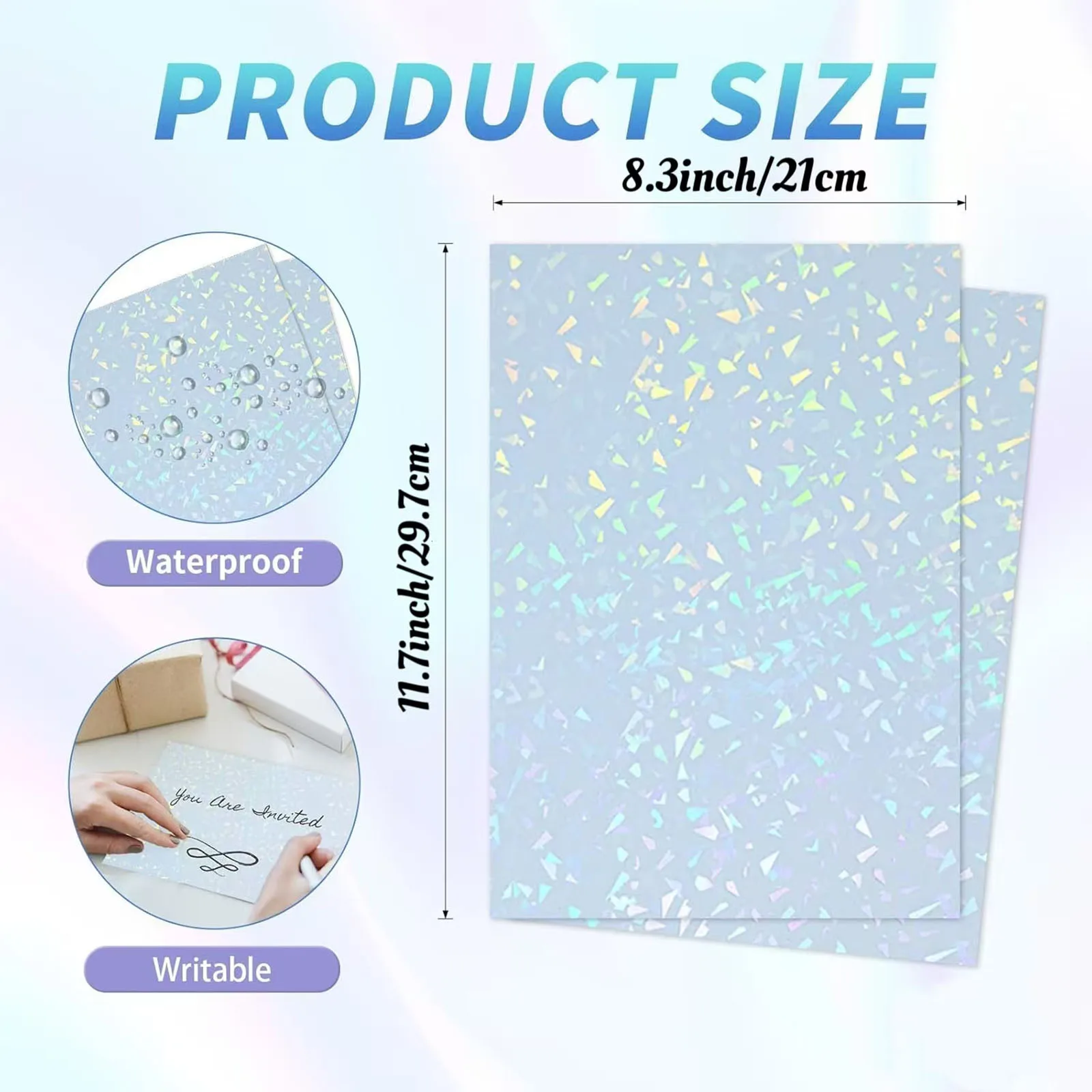 A4(8.3X11.7inch) Diamond Waterproof Premium Printable Vinyl Sticker Paper for Laser Printer Self-Adhesive Sheets