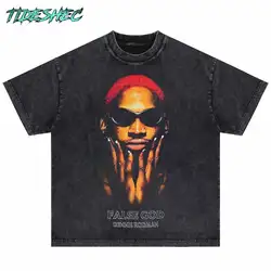 Tideshec Cool Men Cotton DennisRodman Portrait T Shirt Short Sleeve Crew Neck Graphic Fashion T-Shirts Hip Hop Streetwear Tee