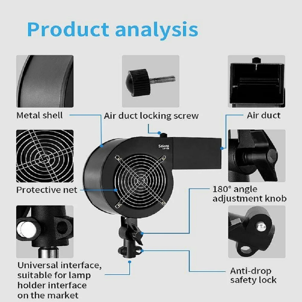 Imagem -03 - Selens 2023 Mais Novo Ventilador de Fotografia Photo Studio Kits 120w Fase Efeito Especial Soprando Máquina Fotografia Acessórios