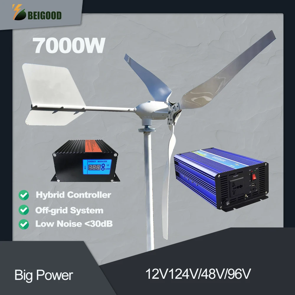 7000W 6000W 24V 48V 96V Horizontal Wind Turbine Generator Rv Yacht Farm Off Grid Windmill With Free Mppt Charger Controller