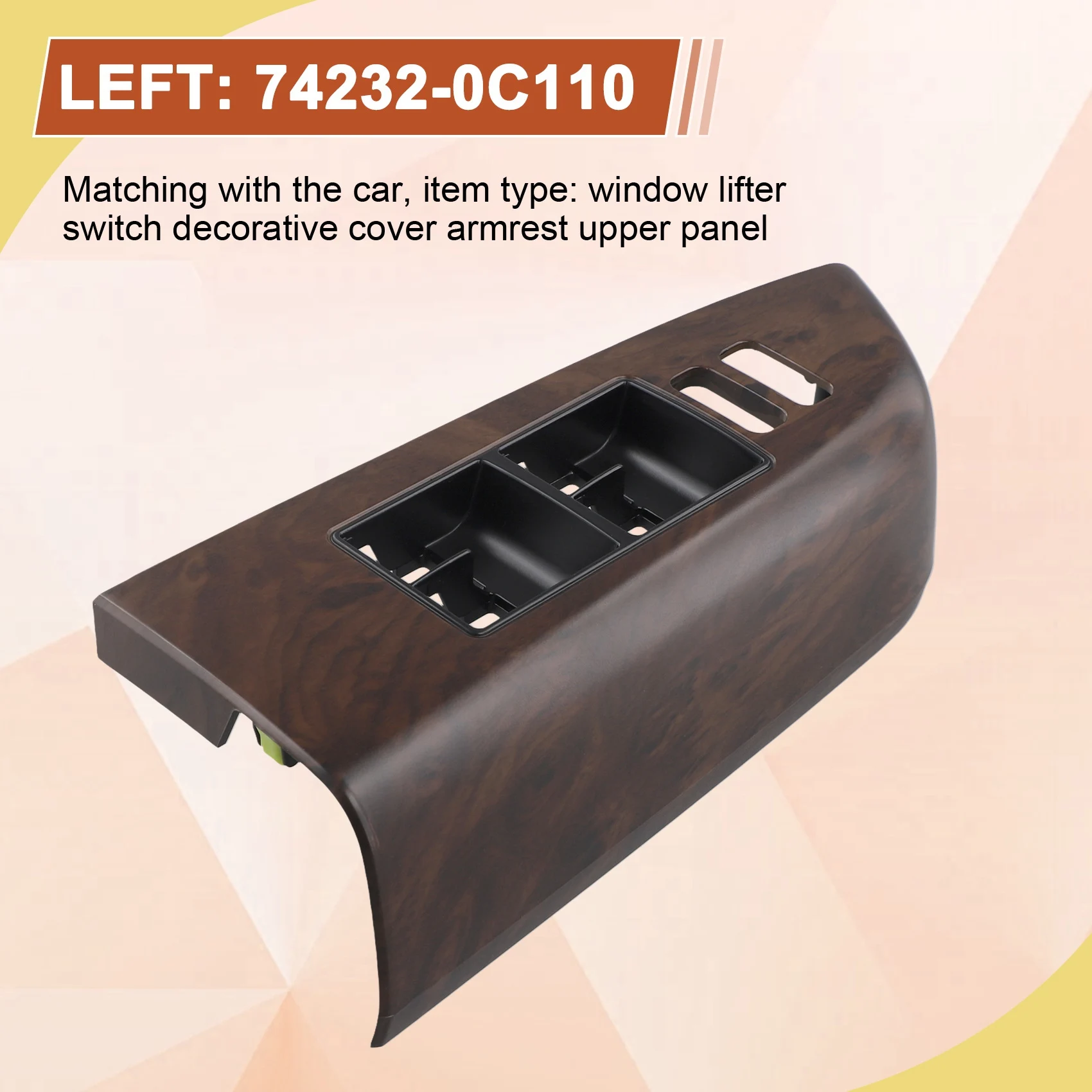 Car Window Lift Switch Panel Trim Cover For Toyota Sequoia 2006-2021 Armrest Upper Panel-T47C