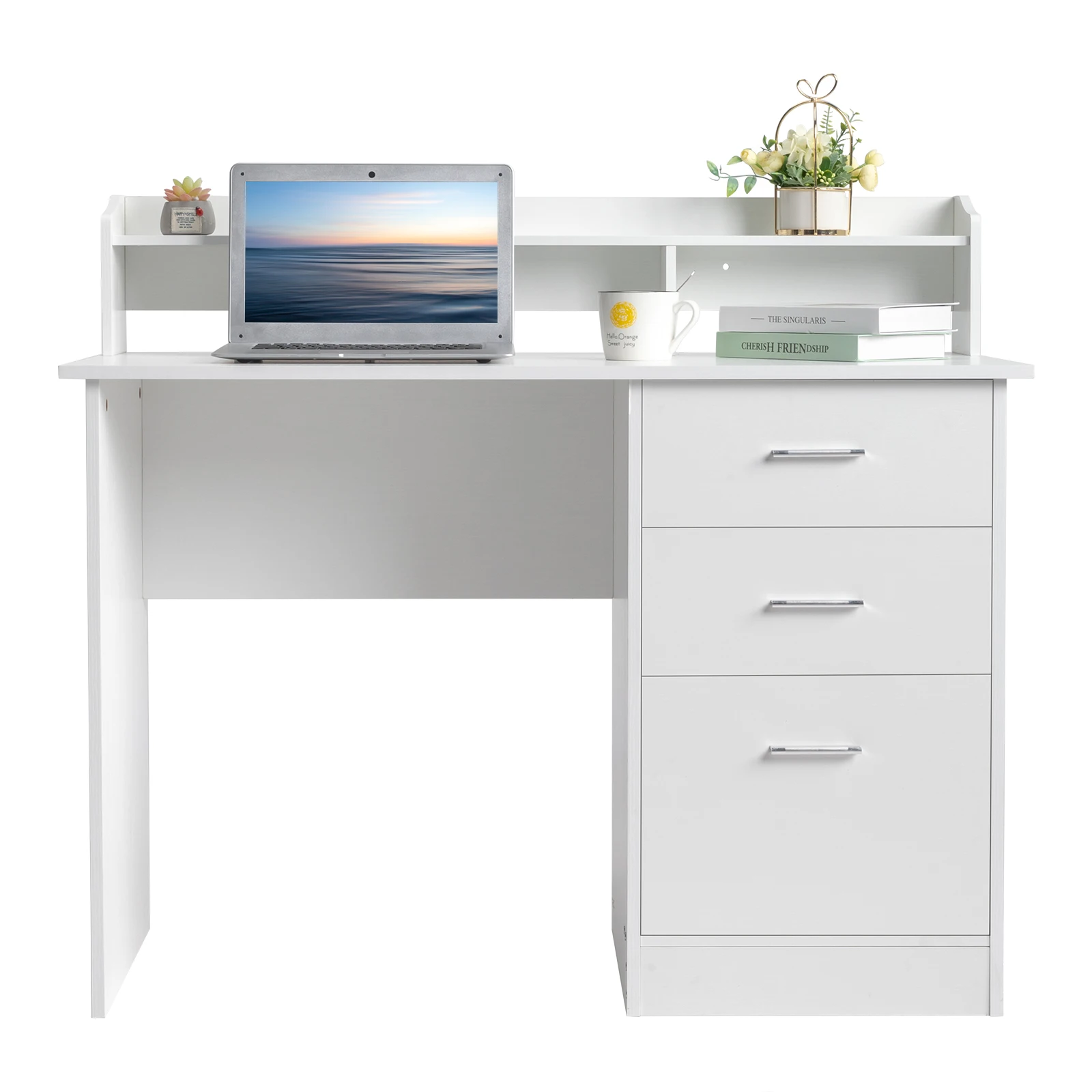 FCH 110*50*95cm Particleboard Paste Triamine Desktop Storage Layer Three Drawers Computer Desk White Wood Grain