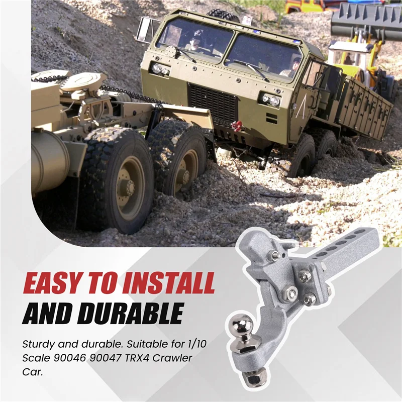 YSUN-Metallkupplungs-Anhängerhaken für 1:10 Scx10 90046 90047 Traxxas Trx4 Rc Crawler Car (Silber)