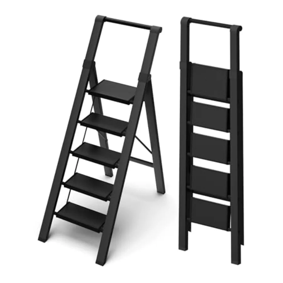 Ladder, Lightweight Folding Step Stool withConvenient Handgrip, Aluminum 330lbs Capacity Step Ladderfor Office, Household, Kitc