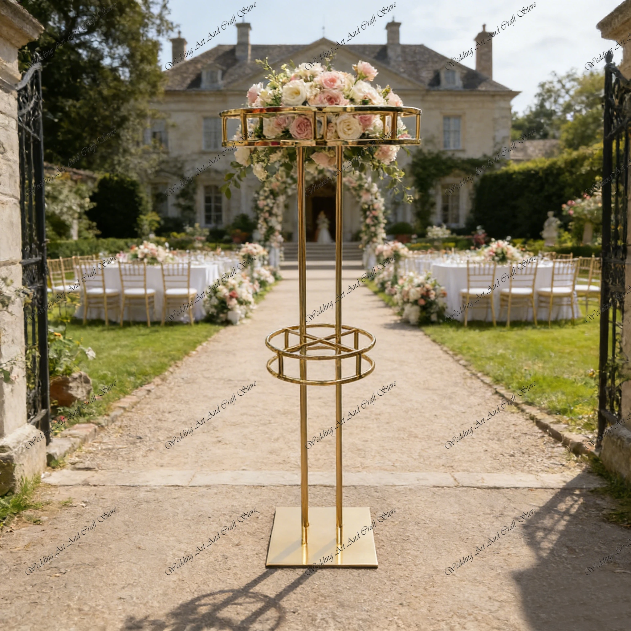 5/10pcs f30 100-120cm Gold Metal Large Floral Display Riser Wedding Table Centerpiece Round Flower Stand Road Lead Prop ivy866